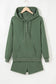 Navy Blue Button Drawstring Hooded Pullover and Casual Short Set