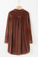 Coffee Collared V Neck Two Pockets Shift Velvet Dress