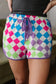 Black Checkered Drawstring Elastic Waist Casual Shorts