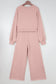 Light Pink Drop Shoulder Puff Sleeve Crop Pullover Drawstring Wide Leg Pants Set