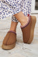 Chestnut Suede Contrast Print Round Toe Plush Lined Flats