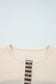 Beige Waffle Stripe Plaid Patchwork Henley Knit Top