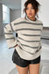 Apricot Stripe Wide Sleeve Drop Shoulder Crew Neck Plus Sweater