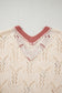 Delicacy Embroidered Flowers Colorblock Edge Hollowed Sweater