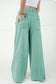 Black Mineral Wash Exposed Seam Drawstring High Waist Wide Leg Cargo Pants