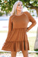 Chestnut Textured Tiered Ruffled Long Sleeve Mini Dress