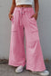 Black Mineral Wash Exposed Seam Drawstring High Waist Wide Leg Cargo Pants
