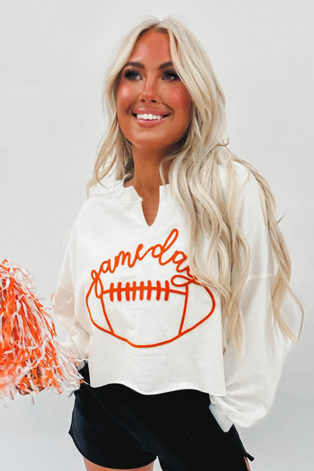 Bright White Game Day Notched Neck Sweatshirt