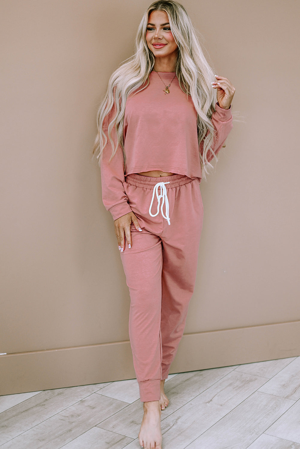 Pink Sport Boxy Fit Pullover & Pants Outfit