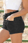 Black Drawstring High Waist Casual Denim Shorts with Pockets