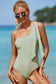 Laurel Green Knotted One Shoulder One-piece Swimsuit