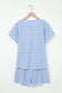 Black Stripe Knitted Short Sleeve Top and Drawstring Shorts Set