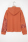 White Waffle Printed Patchwork Drawstring Hooded Long Sleeve Top