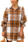 Khaki Plus Size Plaid Flounce Sleeve Button up Shirt Dress