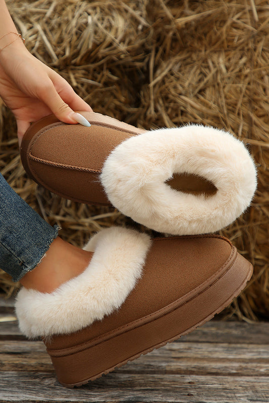 Chestnut Plush Suede Thick Sole Flat Shoes