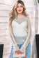 Apricot Flounced Long Sleeve Mock Neck Sheer Lace Top