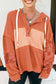 White Waffle Printed Patchwork Drawstring Hooded Long Sleeve Top