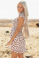 Brown Abstract Printed Flutter Sleeve Smocked Bodice Short Dress