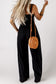 Black Smocked Sleeveless Wide Leg Jumpsuit with Pockets