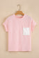 Corded Knit Color Block Pocketed Crew Neck T Shirt