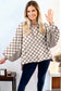 Khaki Double Checkered Patchwork Tie Neck Oversize Hoodie