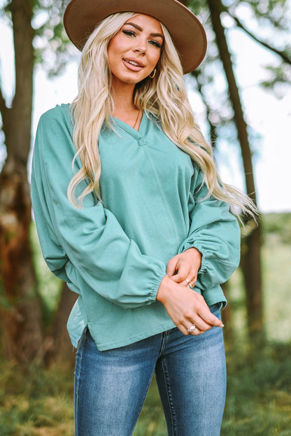 Split V Neck Green Dolman Top