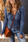 Orange Textured Twist Front V Neck Long Sleeve Slim Solid Color Top