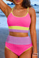Rose Red Color Block High Waisted Sexy Bikini Set