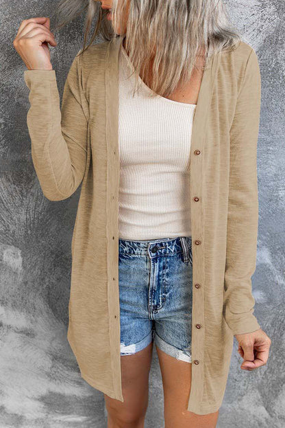 Solid Color Open-Front Buttons Cardigan