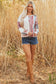 Beige Striped Waffle Patchwork Exposed Seam Raw Edge Casual Knit Top