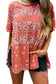 Red Paisley Print Side Slits Crew Neck T Shirt