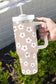 Floral Print Stainless Tumbler With Lid And Straw