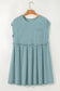 Dusty Pink Corded Knit Textured Patched Pocket Frilled Swing Mini Dress with Pockets