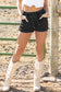 Black Drawstring High Waist Casual Denim Shorts with Pockets