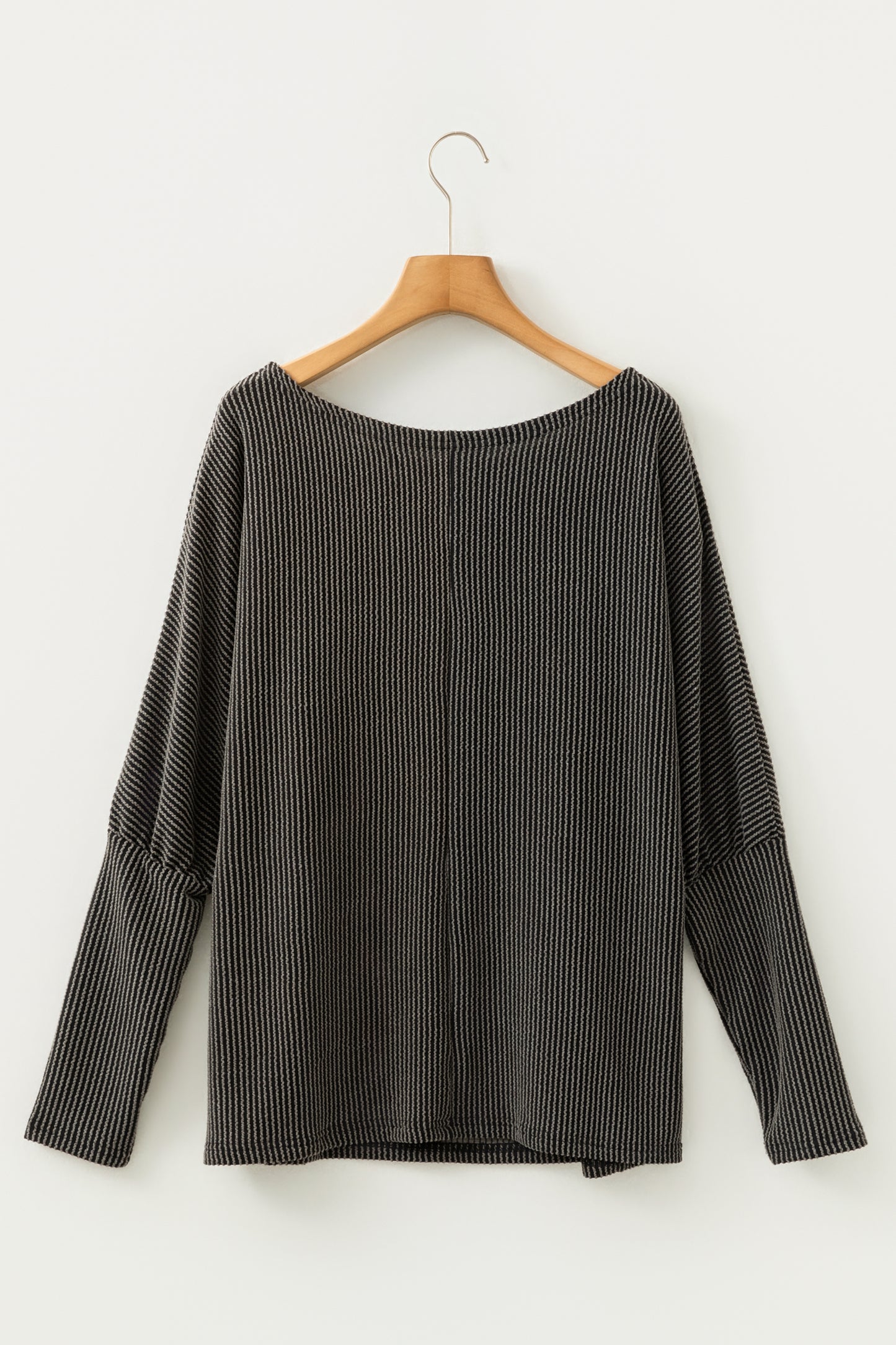 Carbon Grey Twisted Ribbed Dolman Long Sleeve Top