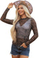 Black Western Rodeo Printed Mock Neck Long Sleeve Mesh Top