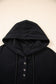 Navy Blue Button Drawstring Hooded Pullover and Casual Short Set