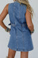 Myosotis Western Belt Button Down Sleeveless Denim Short Dress