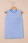 Beau Blue Mineral Wash Patched Chest Pocket Casual Tank Top