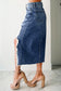Sail Blue Dearlove Irregular Distressed Bottom Denim Midi Skirt