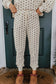 White Polka Dot Print Notched Neck Long Sleeve Top Drawstring Jogger Pants Waffle Knit Lounge Set