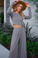 Gray Solid Color Ribbed Crop Top Long Pants Set