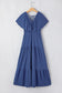 Textured V Neck Flutter Sleeve Ruffled Maxi Dress