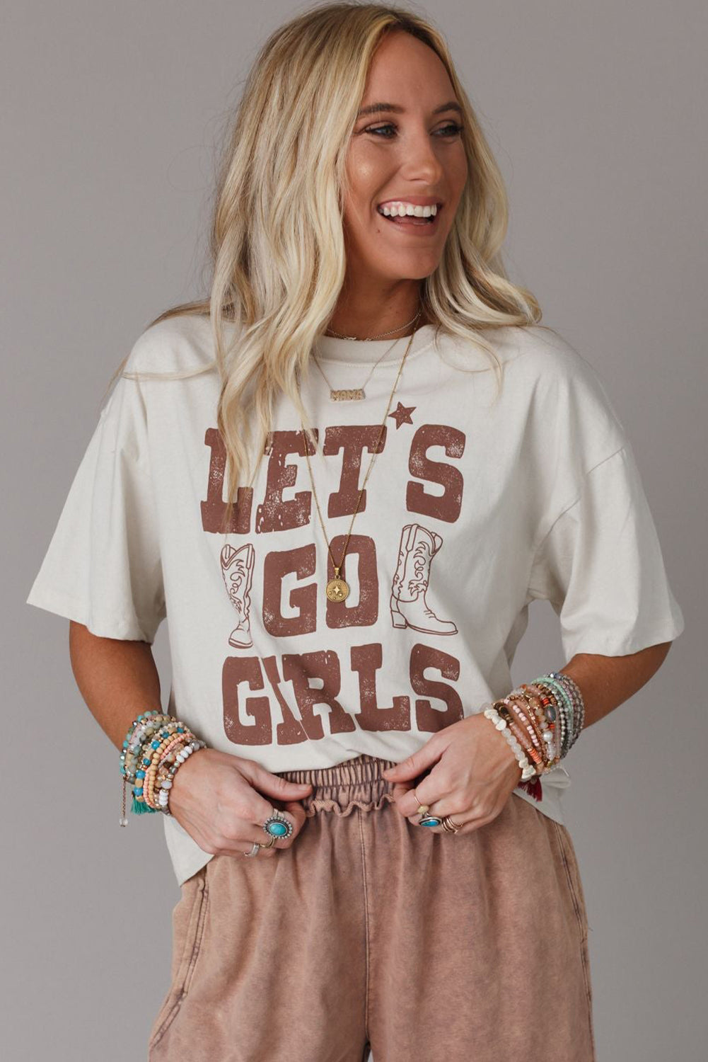 White LETS GO GIRLS Western Boots Tee