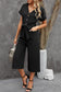 Black Dolman Button Belted V Neck Wide Leg Pocketed Jumpsuit