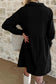 Vineyard Green Corduroy Half Button Collared Long Sleeve Mini Dress