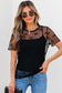 Black Bow Knot Dotted See-through Mesh Patched Slim Fit Blouse