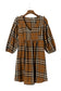 Brown Plaid Pattern Empire Waist Babydoll Dress