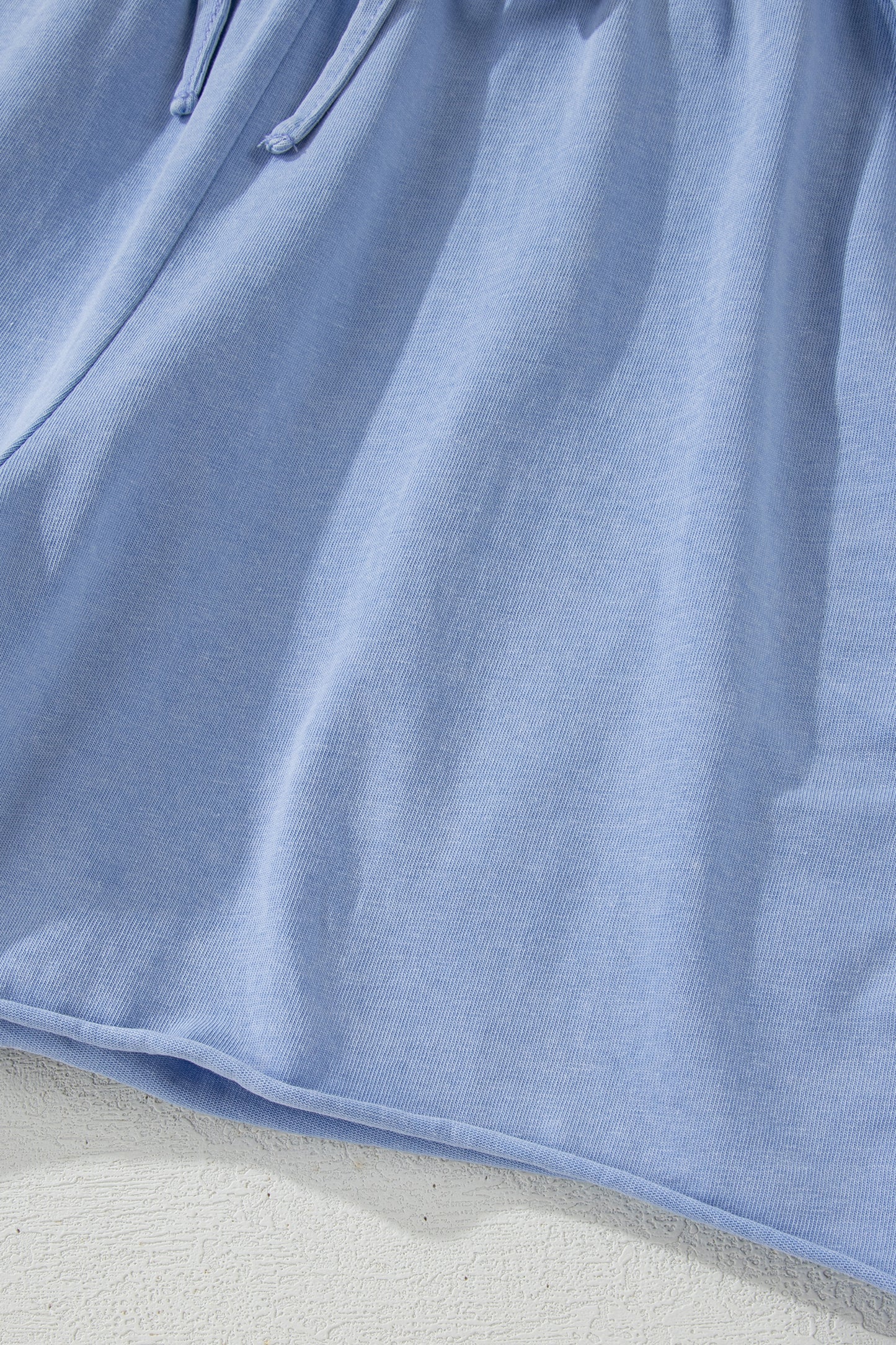 Sea Green Mineral Washed Drawstring Elastic Waist Raw Cut Shorts