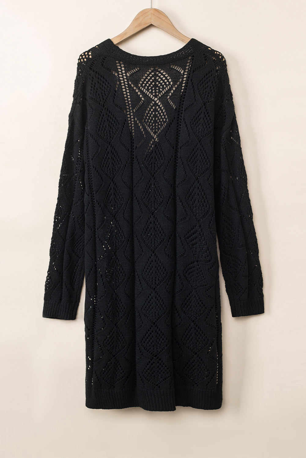 Black Hollow-out Open Knit Cardigan